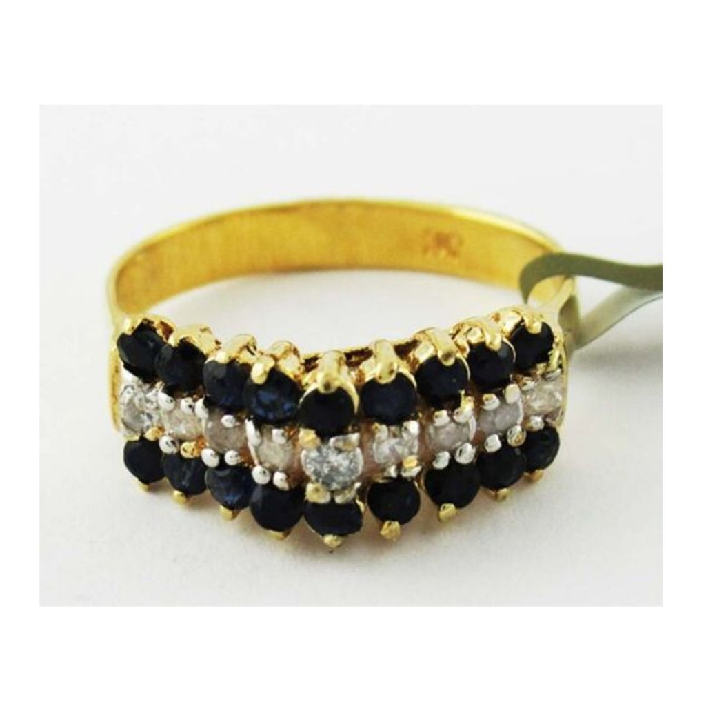 Genuine 1 Ct Blue Sapphires & Diamonds Ring 14k Gold